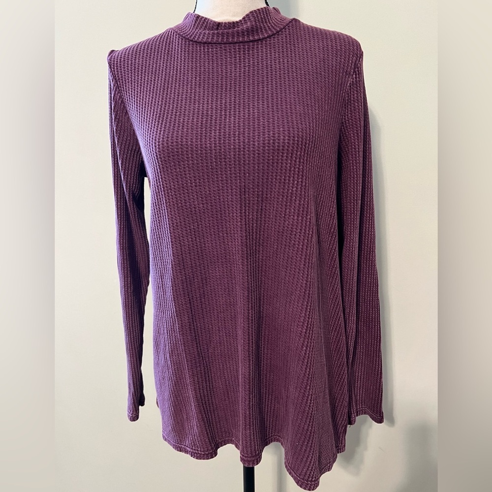 Wonderly womens size medium waffle knit casual top open back long sleeve purple